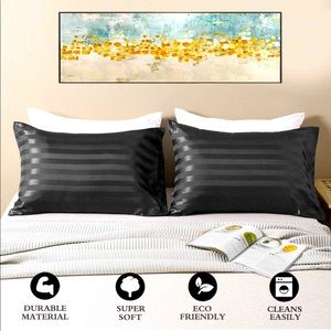 2 Black Satin Pillowcases Fights Wrinkles Breakage